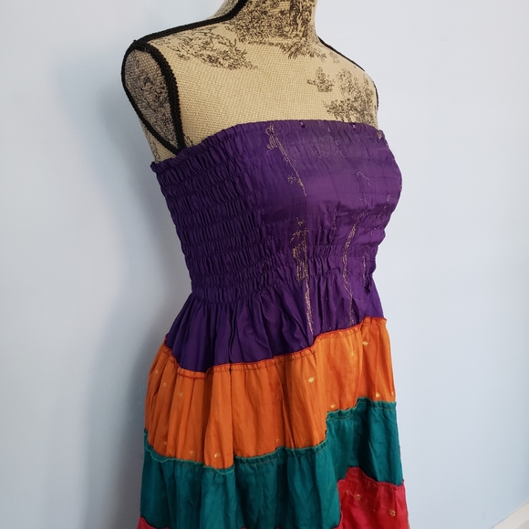 Recycled Sari Strapless Dress - Picture 5 of 7